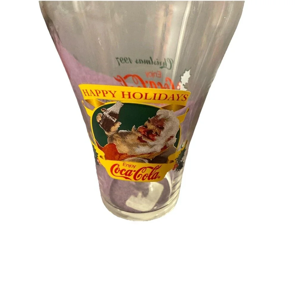 Vintage 2 Glasses Enjoy Coca Cola Christmas 1997 Santa Claus Happy Holidays‎ 2